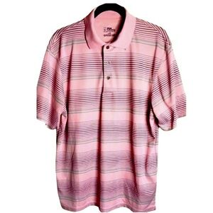 PGA Tour Men’s Leisure Pink Striped Golf Polo Shirt Size Large